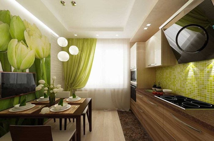 вариант использования зеленого цвета в необычном декоре квартиры