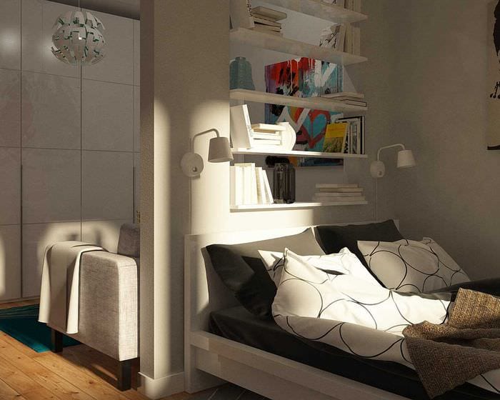 идея светлого дизайна гостиной комнаты 18 кв.м.