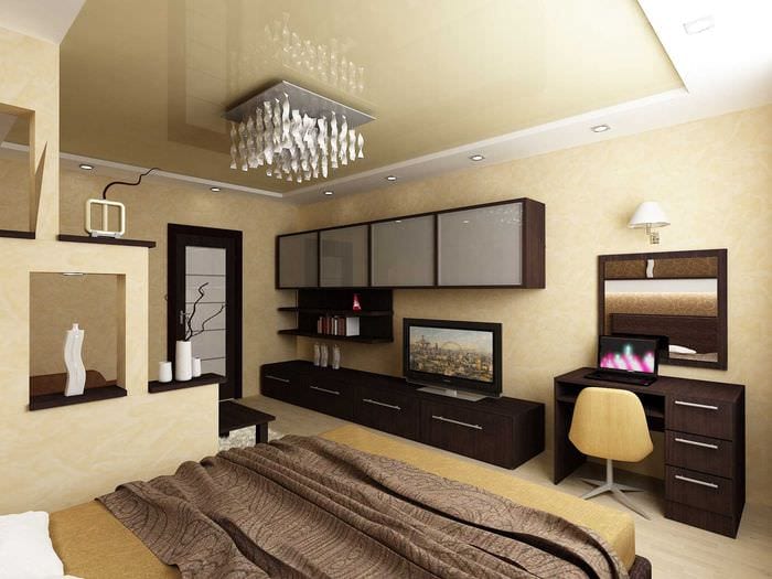 вариант необычного дизайна спальной комнаты 18 кв.м.