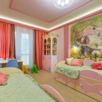 вариант необычного дизайна детской комнаты для двоих детей фото