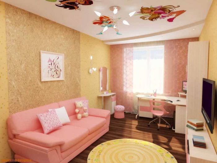 идея красивого стиля детской комнаты для девочки 12 кв.м