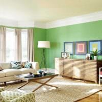 вариант применения зеленого цвета в ярком декоре комнаты фото
