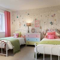вариант красивого интерьера детской комнаты для двоих девочек картинка