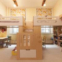 идея красивого дизайна детской комнаты для двоих детей картинка