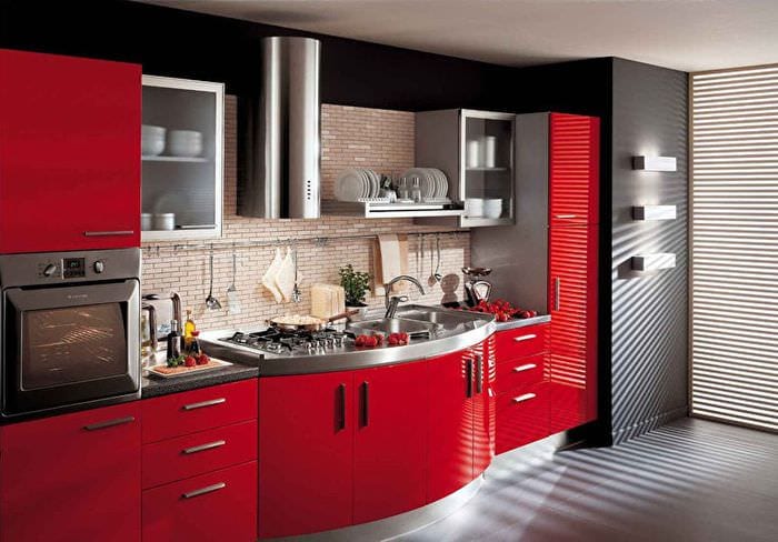 кухня модерн красного цвета