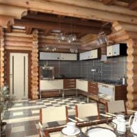 вариант яркого декора кухни в деревянном доме картинка
