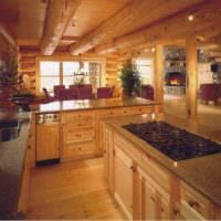 вариант яркого стиля кухни в деревянном доме фото