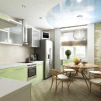 дизайн кухни с окном и подвесным потолком