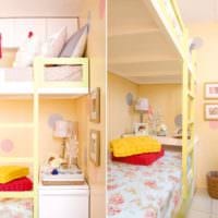дизайн маленькой детской комнаты кровать в тон стен