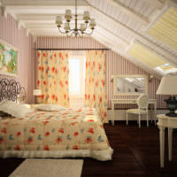 Спальня в стиле прованс в мансарде загородного дома