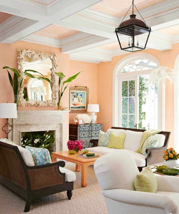 вариант сочетания светлого персикового цвета в интерьере квартиры