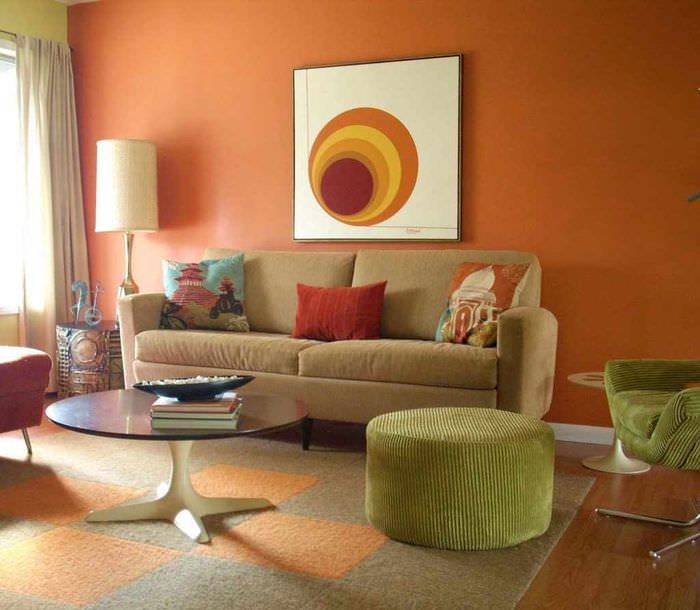 вариант сочетания красивого персикового цвета в интерьере квартиры