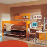 пример сочетания яркого персикового цвета в декоре квартиры картинка
