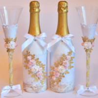 Объемные цветы своими руками на бутылках шампанского