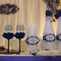 Оформление бутылок и фужеров для свадьбы