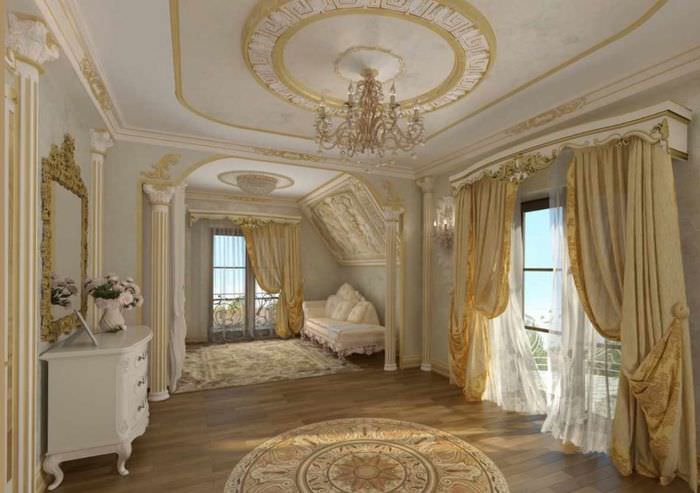 Лепнина из полиуретана в интерьере гостиной комнаты в стиле классицизма