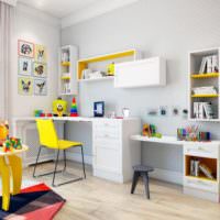 Детская комната в пастельных тонах с акцентами желтого цвета