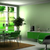 Преобладание зеленых оттенков в гостином помещении
