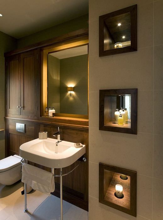 Зеркальные ниши с подсветкой в ванной комнате