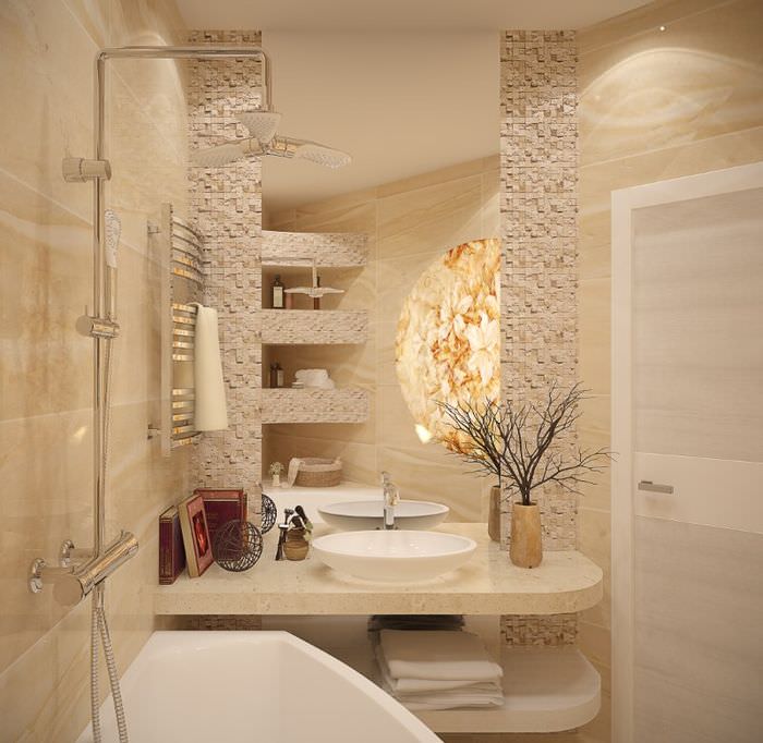 Дизайн ванной комнаты с каменной мозаикой