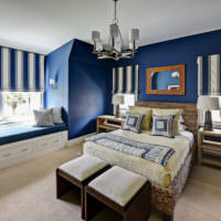 Синие стены в дизайне спальни