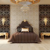 Темная кровать в дизайне спальной комнаты
