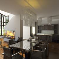 Серый интерьер кухни частного дома