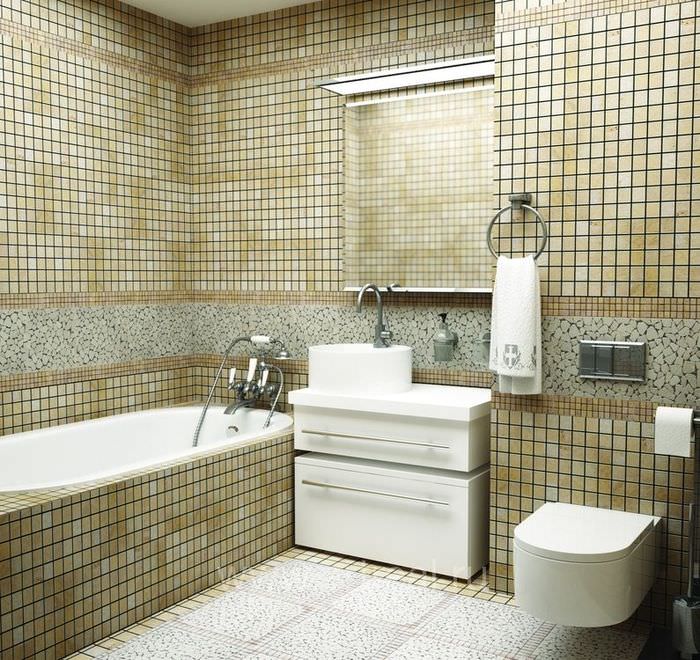 Интерьер ванной с мозаикой пастельных тонов
