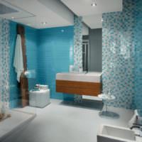 Интерьер ванной с голубой мозаикой