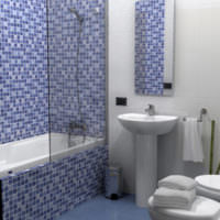 Светлая ванная комната с мозаикой в голубых тонах