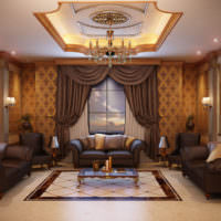 Дизайн классической гостиной с гипсокартонным потолком