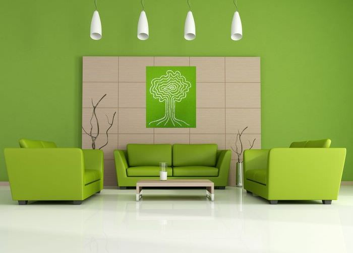Дизайн зеленой гостиной в стиле минимализма