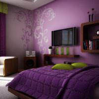 Дизайн спальной комнаты в фиолетовых оттенках
