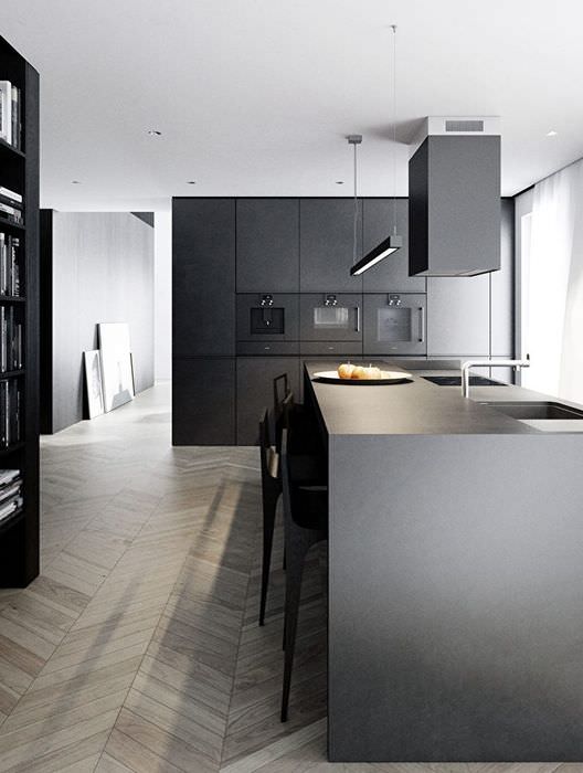 Дизайн черно-белой кухни в стиле минимализма