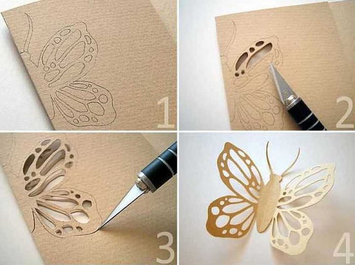 Порядок вырезания декоративной бабочки из куска картона