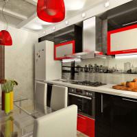 Интерьер кухни с акцентами красного цвета