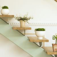 Полочки для комнатных растений на перилах лестницы