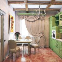 Зеленый гарнитур на кухне в деревенском стиле