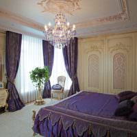 Темно-фиолетовый текстиль в дизайне спального помещения