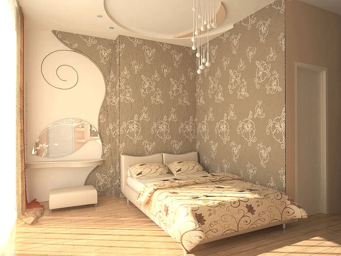 Спальная комната с текстильными обоями