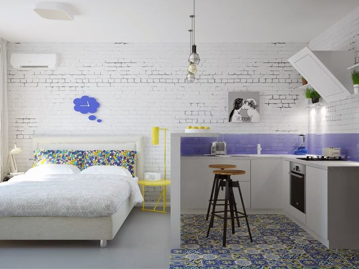 Дизайн однокомнатной квартиры в белом цвете