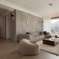 Серый бетон в интерьере гостиной