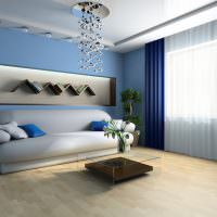 Синие шторы в дизайне гостиной