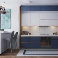 Синяя кухня в стиле минимализма