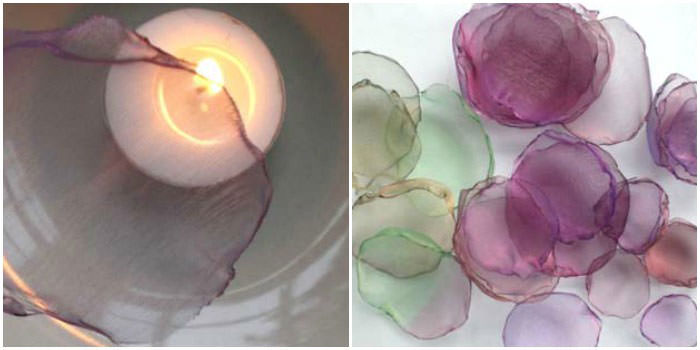 Обработка краев заготовок цветочных лепестков над свечой