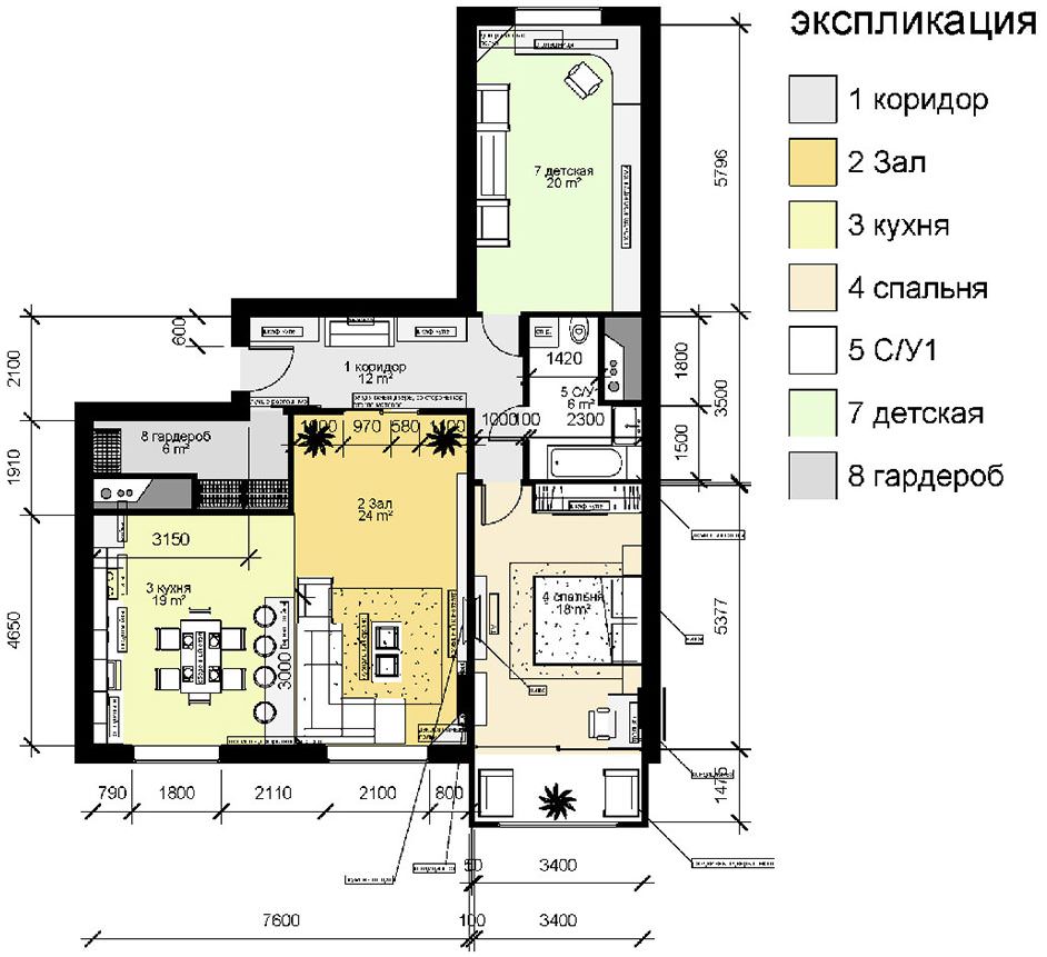 Схема трехкомнатной квартиры с расстановкой мебели