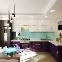 Фиолетовые фасады кухонных тумб