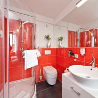 Дизайн ванной в красно-белом цвете