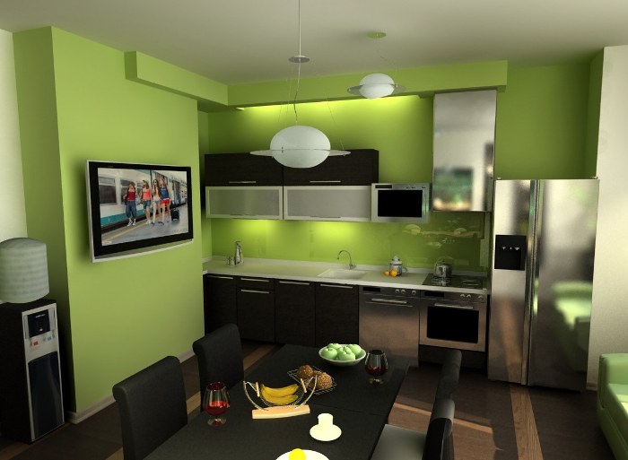Зеленый цвет в дизайне кухни.