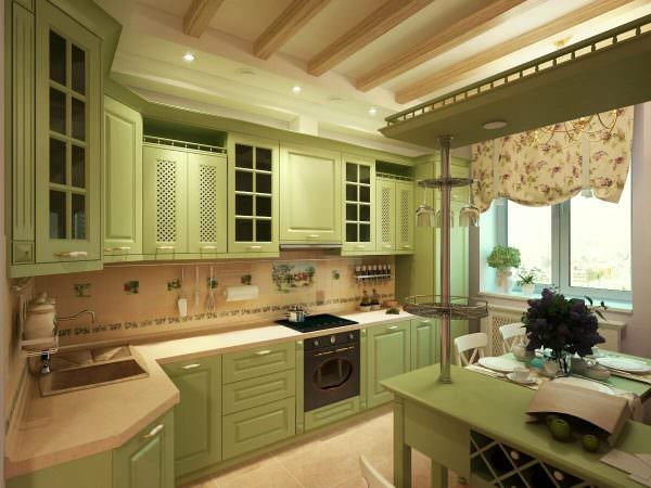 Современная кухня фисташкового цвета смотрится позитивно, оригинально и долго не надоедает хозяевам.